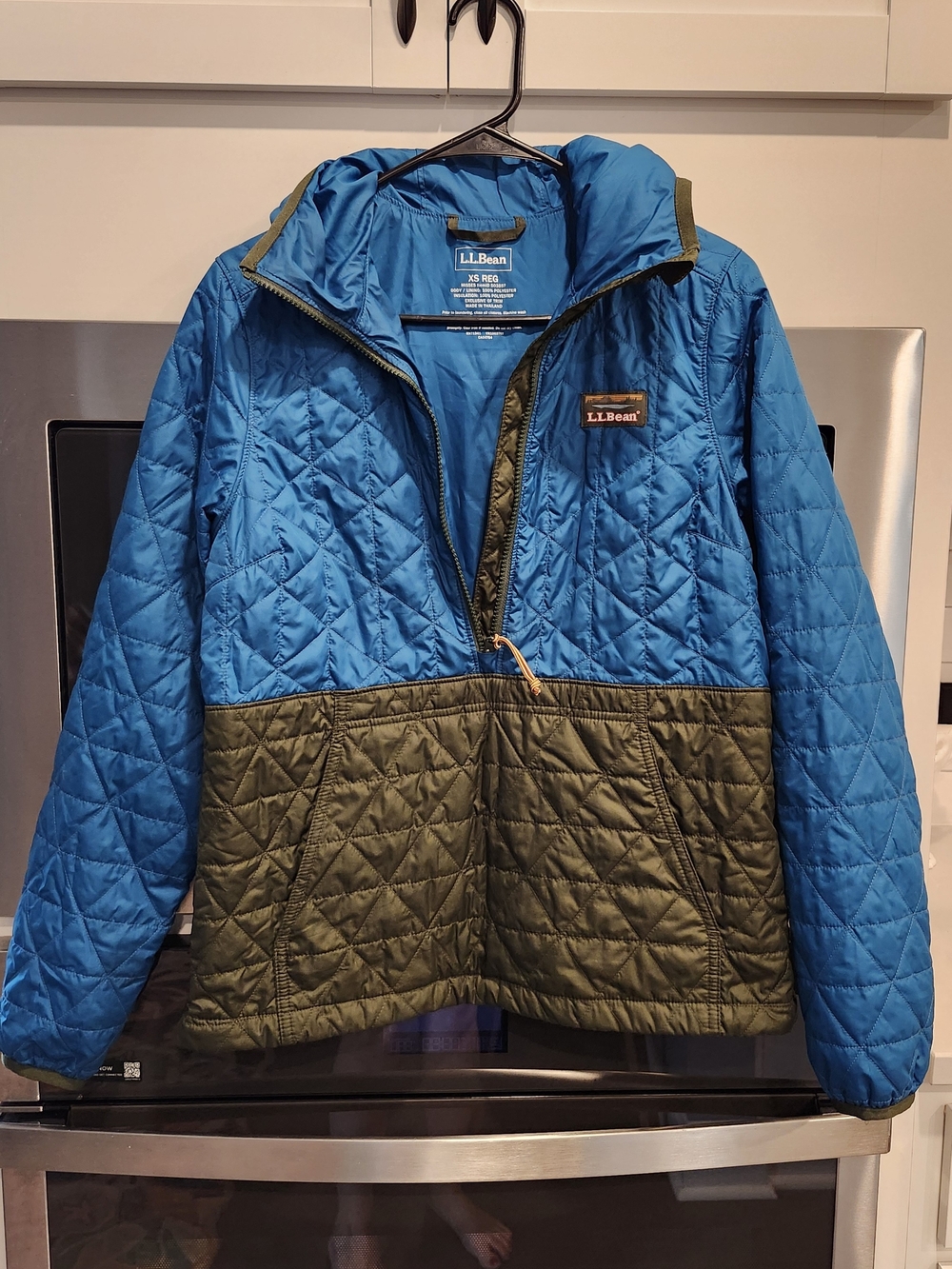 L.L. Bean Women's Blue and Olive Quilted Hooded Puffer
